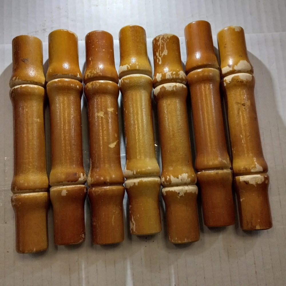 Lot of 7 Vintage Faux Rustic Bamboo Wood Handles Cabinet Drawer Pulls Bath Décor